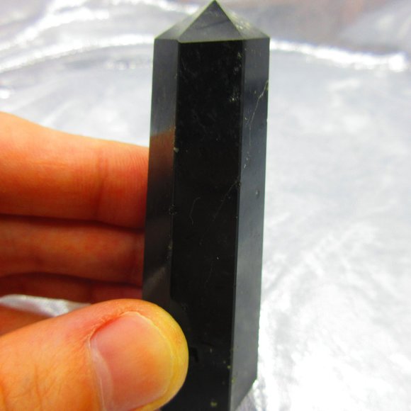 Black Tourmaline Polished Tower Generator Crystal Meditation Tool - Picture 3 of 6